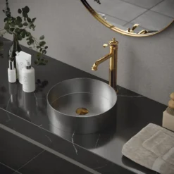 Karran Cinox 14.25" x 14.25" Round Vessel Stainless Steel Bathroom Sink, 16 Gauge, CCV200SS
