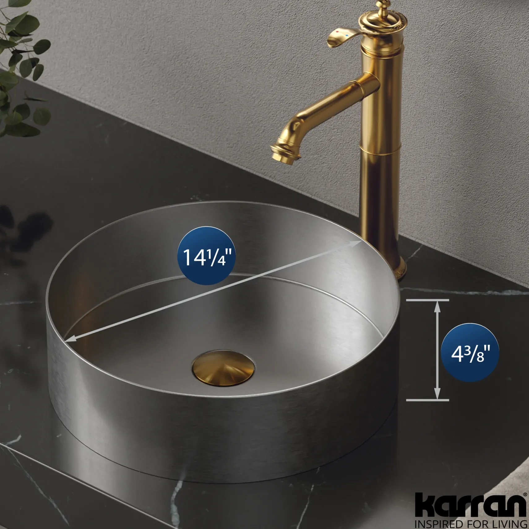 Karran Cinox 14.25" x 14.25" Round Vessel Stainless Steel Bathroom Sink, 16 Gauge, CCV200SS