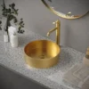 Karran Cinox 15" x 15" Round Vessel Stainless Steel Bathroom Sink, Gold, 16 Gauge, CCV100G