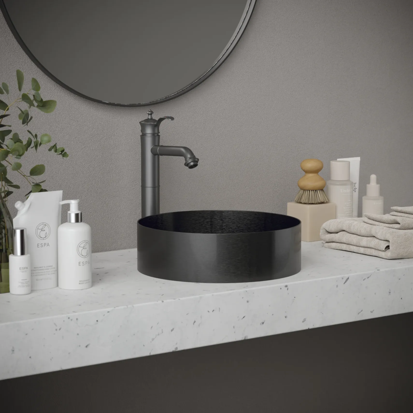 Karran Cinox 14.25" x 14.25" Round Vessel Stainless Steel Bathroom Sink, Gunmetal Grey, 16 Gauge, CCV200GG