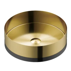 Karran Cinox 15.75" x 15.75" Round Vessel Stainless Steel Bathroom Sink, Gold and Gunmetal Grey, 16 Gauge, CCV300G
