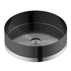 Karran Cinox 15.75" x 15.75" Round Vessel Stainless Steel Bathroom Sink, Gunmetal Grey and Stainless Steel, 16 Gauge, CCV350SS