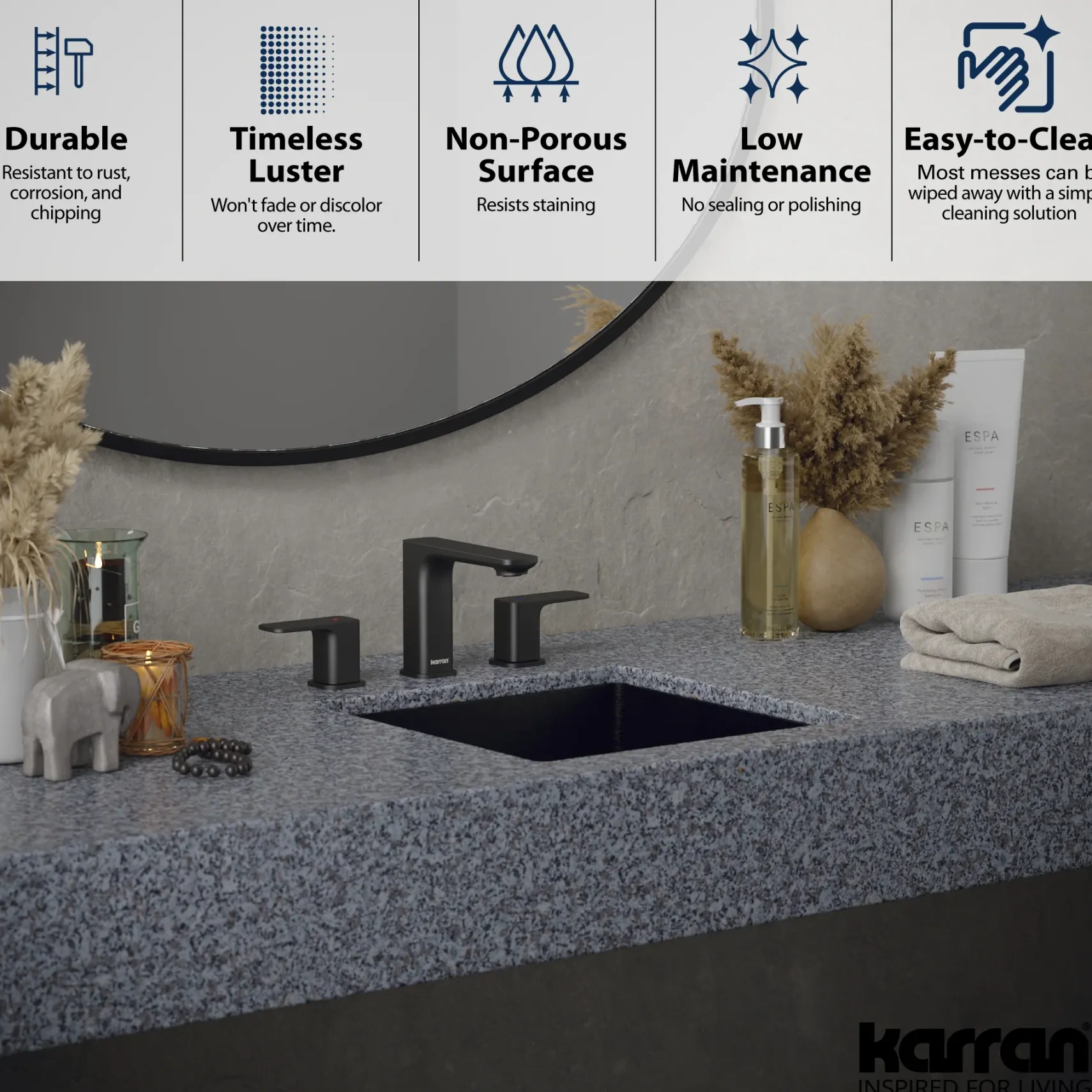 Karran Cinox 15.75" x 15.75" Square Undermount Stainless Steel Bathroom Sink, Gunmetal Grey, 16 Gauge, CCU500GG