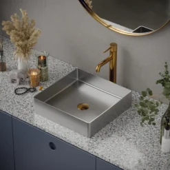 Karran Cinox 15.75" x 15.75" Square Vessel Stainless Steel Bathroom Sink, 16 Gauge, CCV500SS