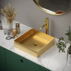 Karran Cinox 15.75" x 15.75" Square Vessel Stainless Steel Bathroom Sink, Gold, 16 Gauge, CCV500G