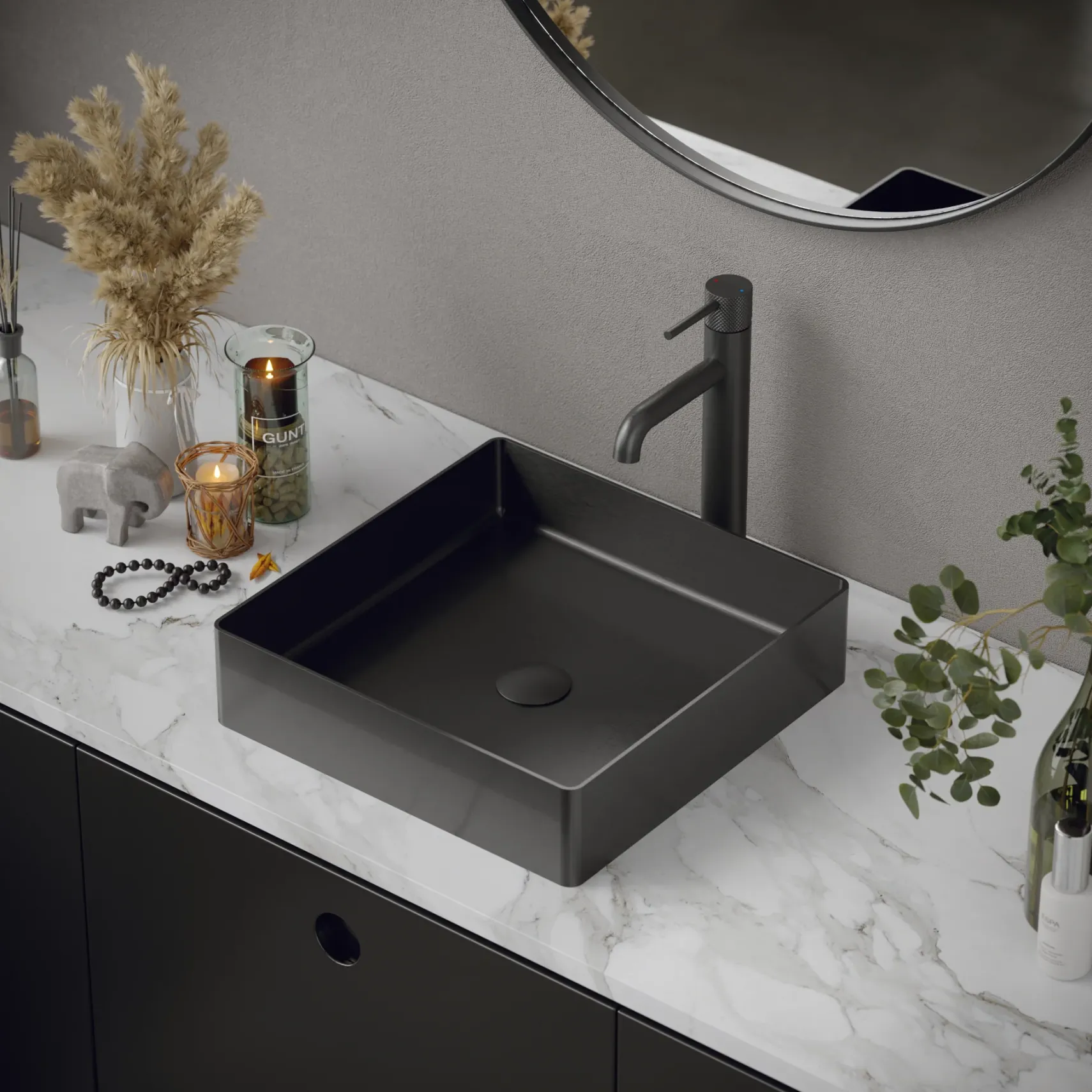 Karran Cinox 15.75" x 15.75" Square Vessel Stainless Steel Bathroom Sink, Gunmetal Grey, 16 Gauge, CCV500GG