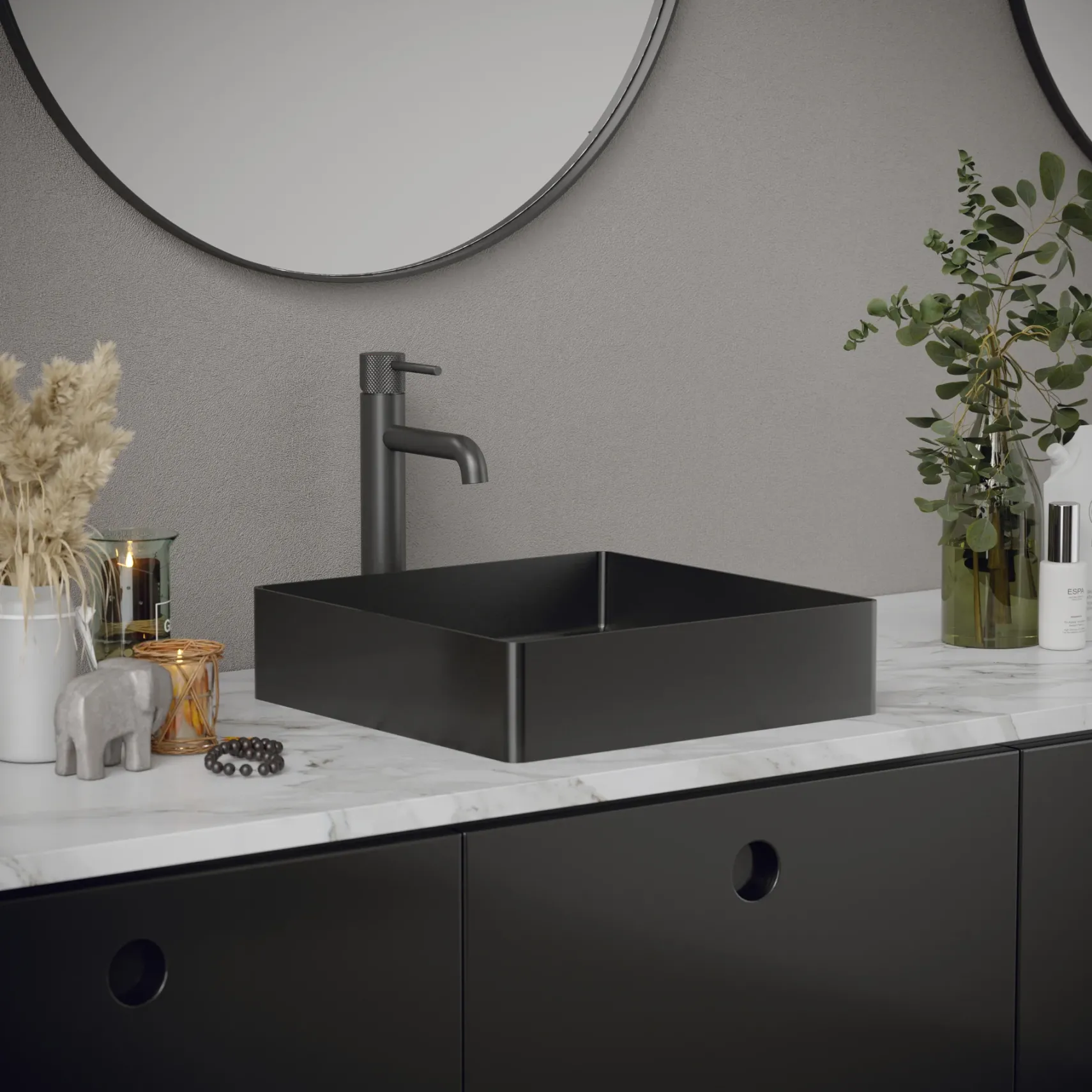 Karran Cinox 15.75" x 15.75" Square Vessel Stainless Steel Bathroom Sink, Gunmetal Grey, 16 Gauge, CCV500GG
