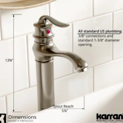 Karran Dartford 1.2 GPM Single Lever Handle Lead-free Brass ADA Bathroom Faucet, Vessel, Stainless Steel, KBF432SS