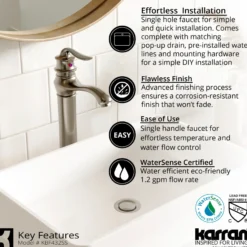 Karran Dartford 1.2 GPM Single Lever Handle Lead-free Brass ADA Bathroom Faucet, Vessel, Stainless Steel, KBF432SS