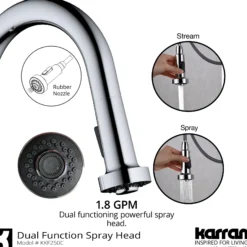 Karran Dockton 1.8 GPM Single Lever Handle Lead-free Brass ADA Kitchen Faucet, Pull-Down Kitchen, Chrome, KKF250SD25C