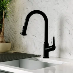 Karran Dockton 1.8 GPM Single Lever Handle Lead-free Brass ADA Kitchen Faucet, Pull-Down Kitchen, Matte Black, KKF250MB