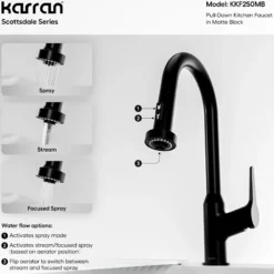 Karran Dockton 1.8 GPM Single Lever Handle Lead-free Brass ADA Kitchen Faucet, Pull-Down Kitchen, Matte Black, KKF250MB
