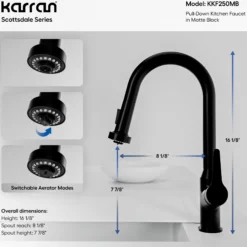 Karran Dockton 1.8 GPM Single Lever Handle Lead-free Brass ADA Kitchen Faucet, Pull-Down Kitchen, Matte Black, KKF250MB