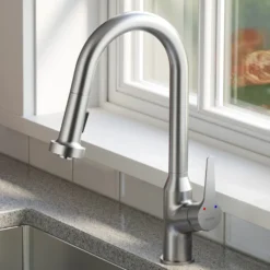 Karran Dockton 1.8 GPM Single Lever Handle Lead-free Brass ADA Kitchen Faucet, Pull-Down Kitchen, Stainless Steel, KKF250SD25SS