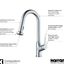 Karran Dockton 1.8 GPM Single Lever Handle Lead-free Brass ADA Kitchen Faucet, Pull-Down Kitchen, Stainless Steel, KKF250SD25SS