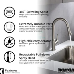 Karran Dockton 1.8 GPM Single Lever Handle Lead-free Brass ADA Kitchen Faucet, Pull-Down Kitchen, Stainless Steel, KKF250SD25SS