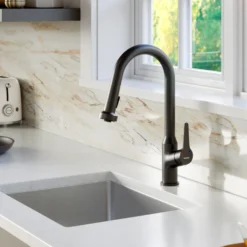 Karran Dockton 1.8 GPM Single Lever Handle Lead-free Brass ADA Kitchen Faucet, Pull-Down Kitchen, Matte Black, KKF250SD25MB
