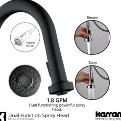 Karran Dockton 1.8 GPM Single Lever Handle Lead-free Brass ADA Kitchen Faucet, Pull-Down Kitchen, Matte Black, KKF250SD25MB