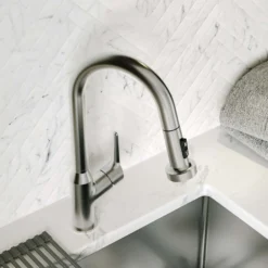 Karran Dockton Single Lever Handle Lead-free Brass ADA Kitchen Faucet, Pull Down, Stainless Steel, KKF250SS