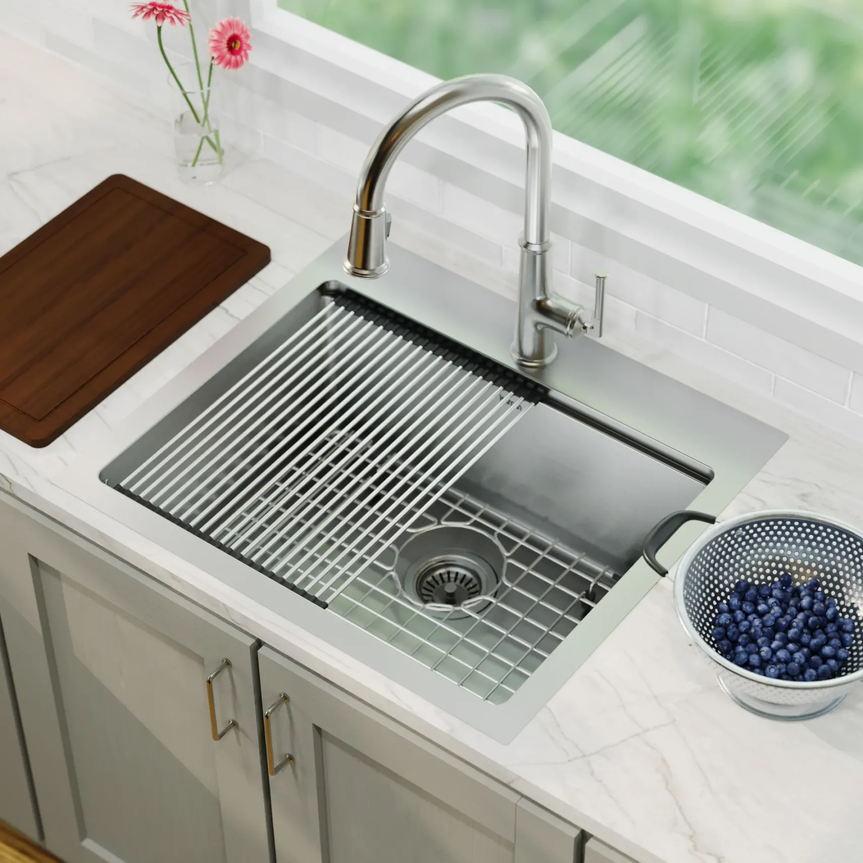 Karran Elite Workstation 25" Drop In/Topmount Stainless Steel Workstation Kitchen Sink with Accessories, 16 Gauge, WST-20-PK1