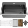 Karran Elite Workstation 33" Drop In Stainless Steel Kitchen Sink, Gunmetal Black, WST-26-D1-PK1
