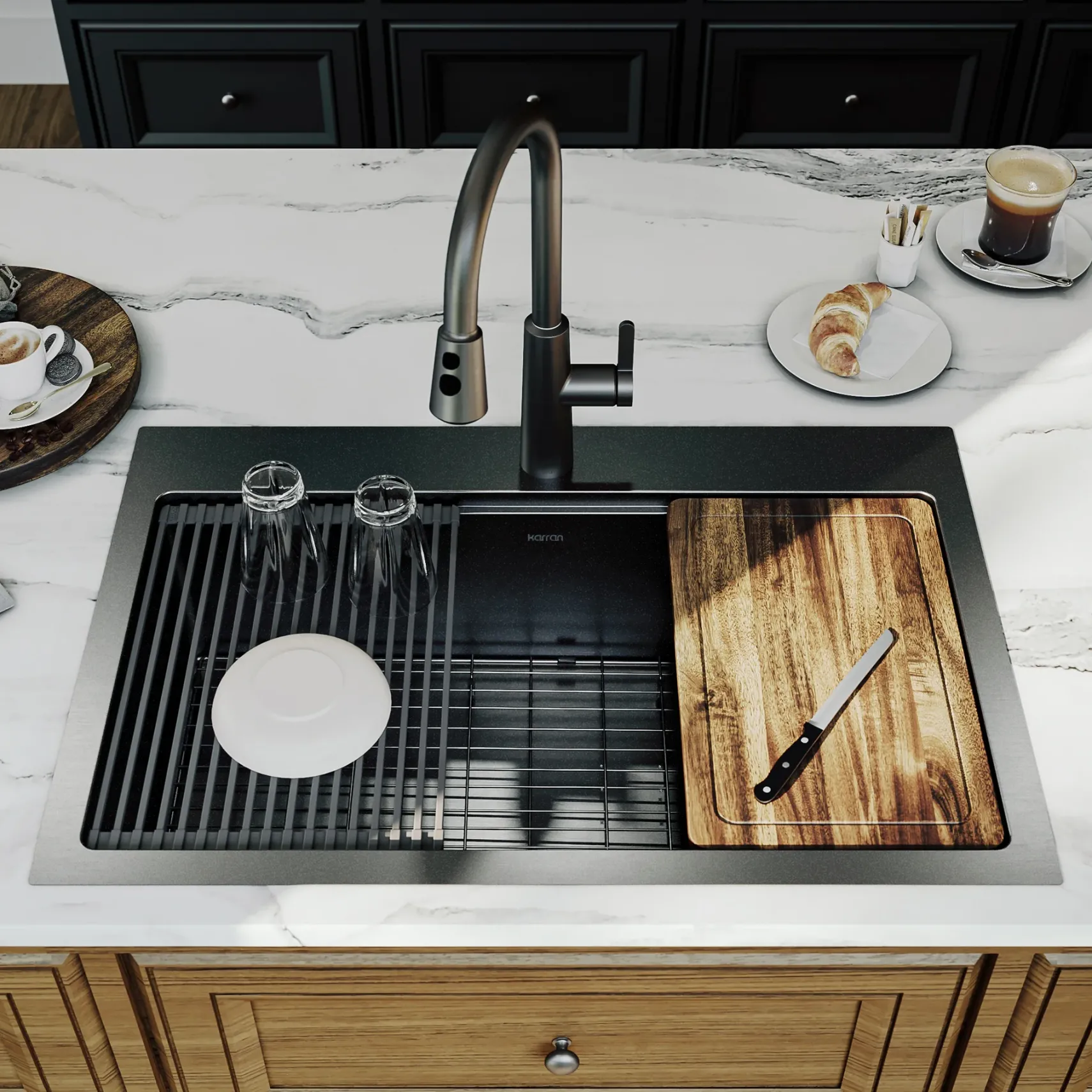 Karran Elite Workstation 33" Drop In Stainless Steel Kitchen Sink, Gunmetal Black, WST-26-D1-PK1