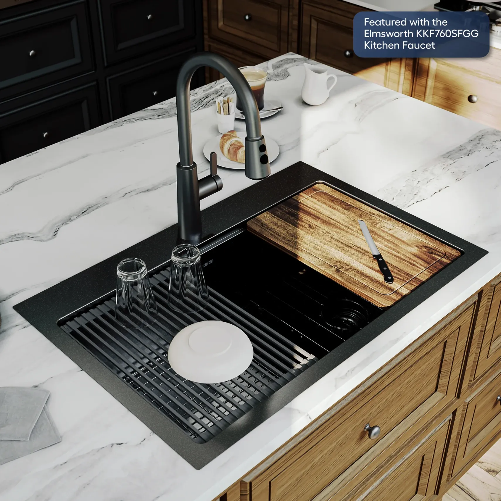 Karran Elite Workstation 33" Drop In Stainless Steel Kitchen Sink, Gunmetal Black, WST-26-D1-PK1
