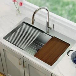 Karran Elite Workstation 33" Drop In/Topmount Stainless Steel Workstation Kitchen Sink with Accessories, 16 Gauge, WST-23-PK1