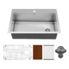 Karran Elite Workstation 33" Drop In/Topmount Stainless Steel Workstation Kitchen Sink with Accessories, 16 Gauge, WST-26-PK1