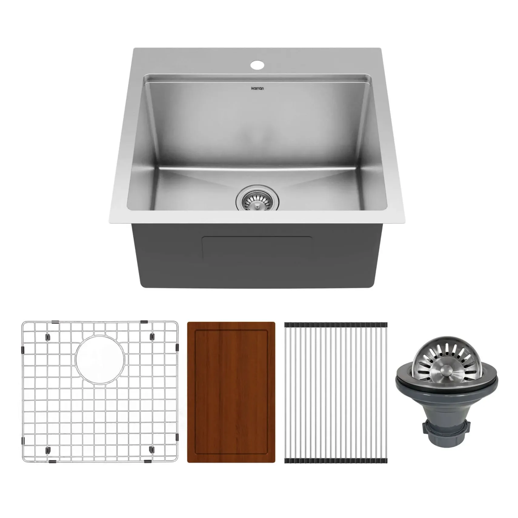 Karran Elite Workstation 25" Drop In/Topmount Stainless Steel Workstation Kitchen Sink with Accessories, 16 Gauge, WST-22-PK1