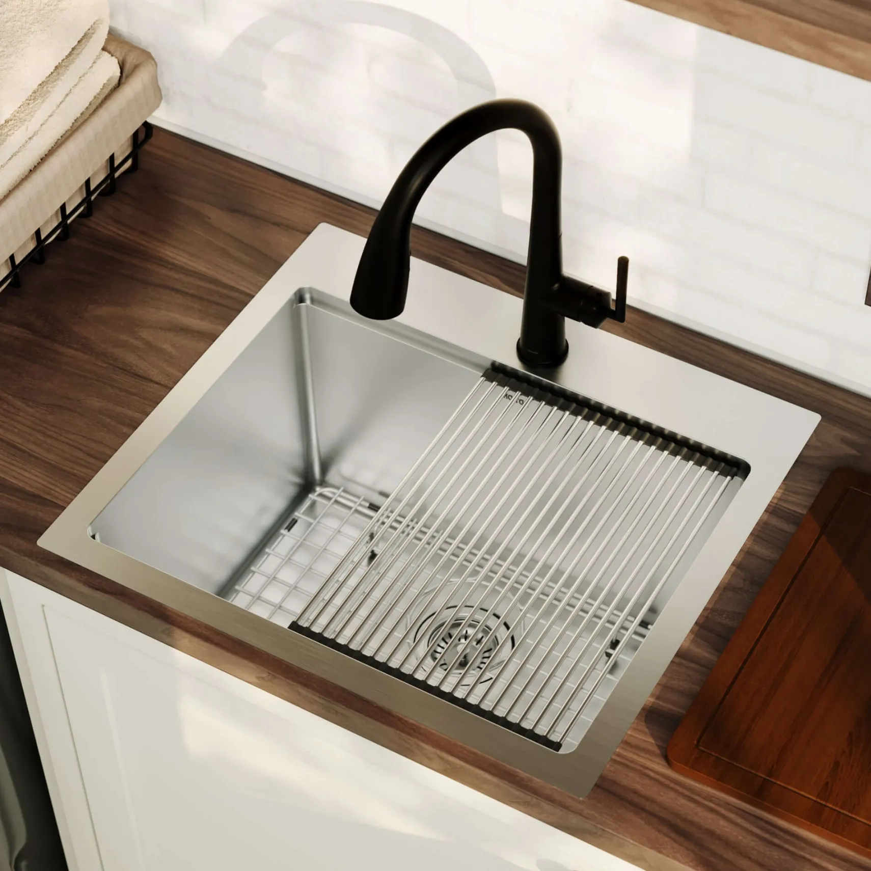 Karran Elite Workstation 25" Drop In/Topmount Stainless Steel Workstation Kitchen Sink with Accessories, 16 Gauge, WST-22-PK1