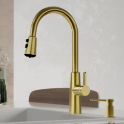 Karran Elmsworth 1.8 GPM Single Lever Lead-free Brass ADA Kitchen Faucet, Pull-Down, Spot-Free Brushed Gold, KKF760SFBG