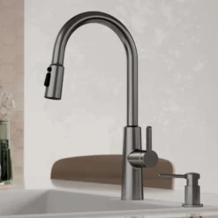 Karran Elmsworth 1.8 GPM Single Lever Lead-free Brass ADA Kitchen Faucet, Pull-Down, Spot-Free Gunmetal Grey, KKF760SFGG