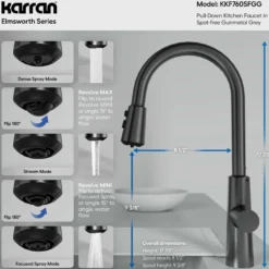 Karran Elmsworth 1.8 GPM Single Lever Lead-free Brass ADA Kitchen Faucet, Pull-Down, Spot-Free Gunmetal Grey, KKF760SFGG