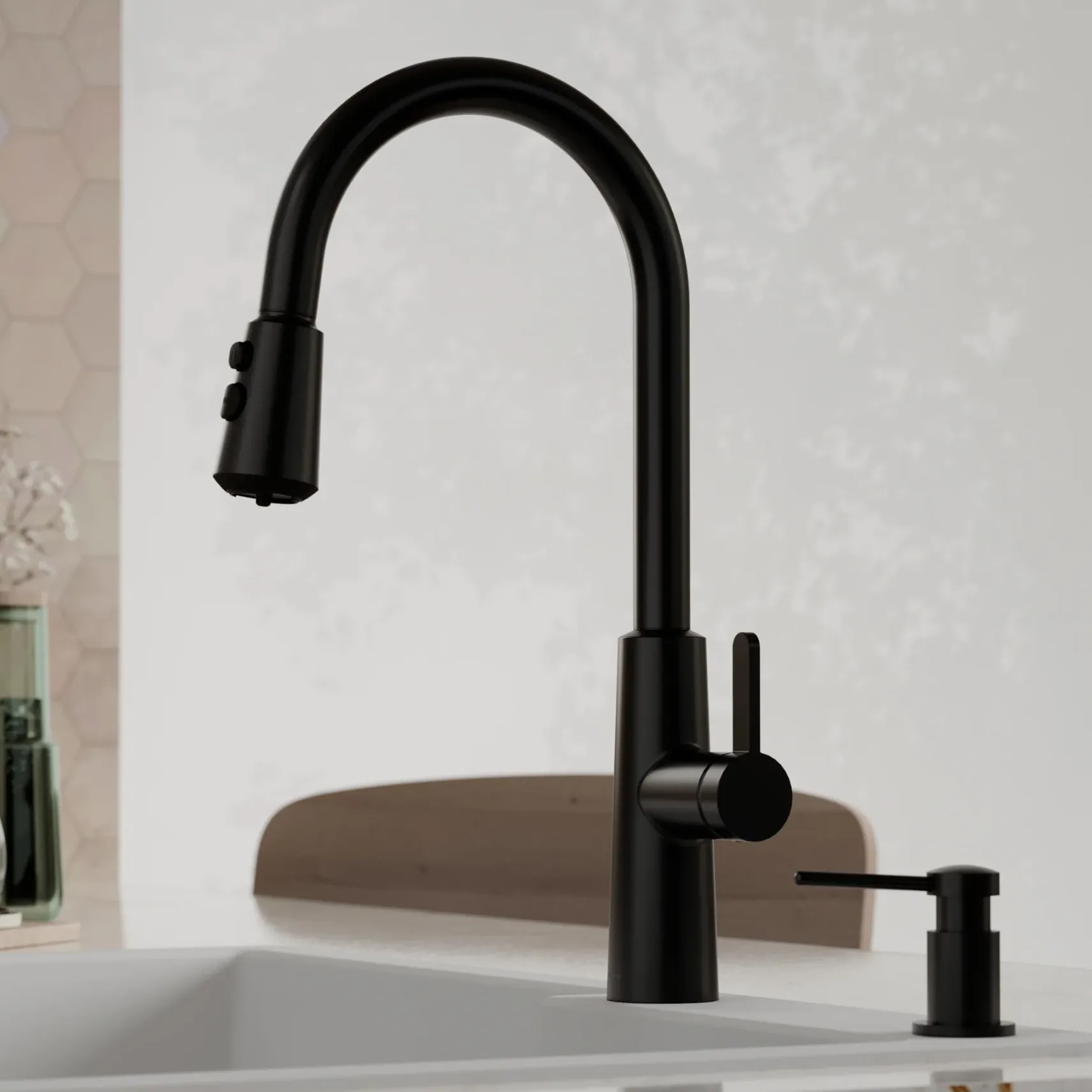 Karran Elmsworth 1.8 GPM Single Lever Lead-free Brass ADA Kitchen Faucet, Pull-Down, Matte Black, KKF760MB