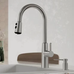 Karran Elmsworth 1.8 GPM Single Lever Lead-free Brass ADA Kitchen Faucet, Pull-Down, Spot Free Stainless Steel, KKF760SFSS