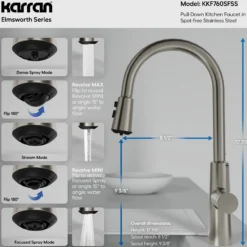 Karran Elmsworth 1.8 GPM Single Lever Lead-free Brass ADA Kitchen Faucet, Pull-Down, Spot Free Stainless Steel, KKF760SFSS