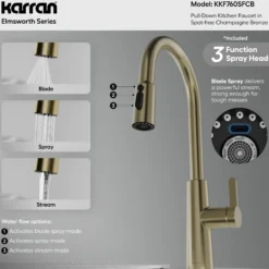 Karran Elmsworth 1.8 GPM Single Lever Lead-free Brass ADA Kitchen Faucet, Pull-Down, Spot-Free Champagne Bronze, KKF760SFCB