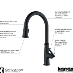 Karran Elwood 1.8 GPM Single Lever Handle Lead-free Brass ADA Kitchen Faucet, Pull-Down Kitchen, Matte Black, KKF330MB