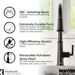 Karran Elwood 1.8 GPM Single Lever Handle Lead-free Brass ADA Kitchen Faucet, Pull-Down Kitchen, Matte Black, KKF330MB