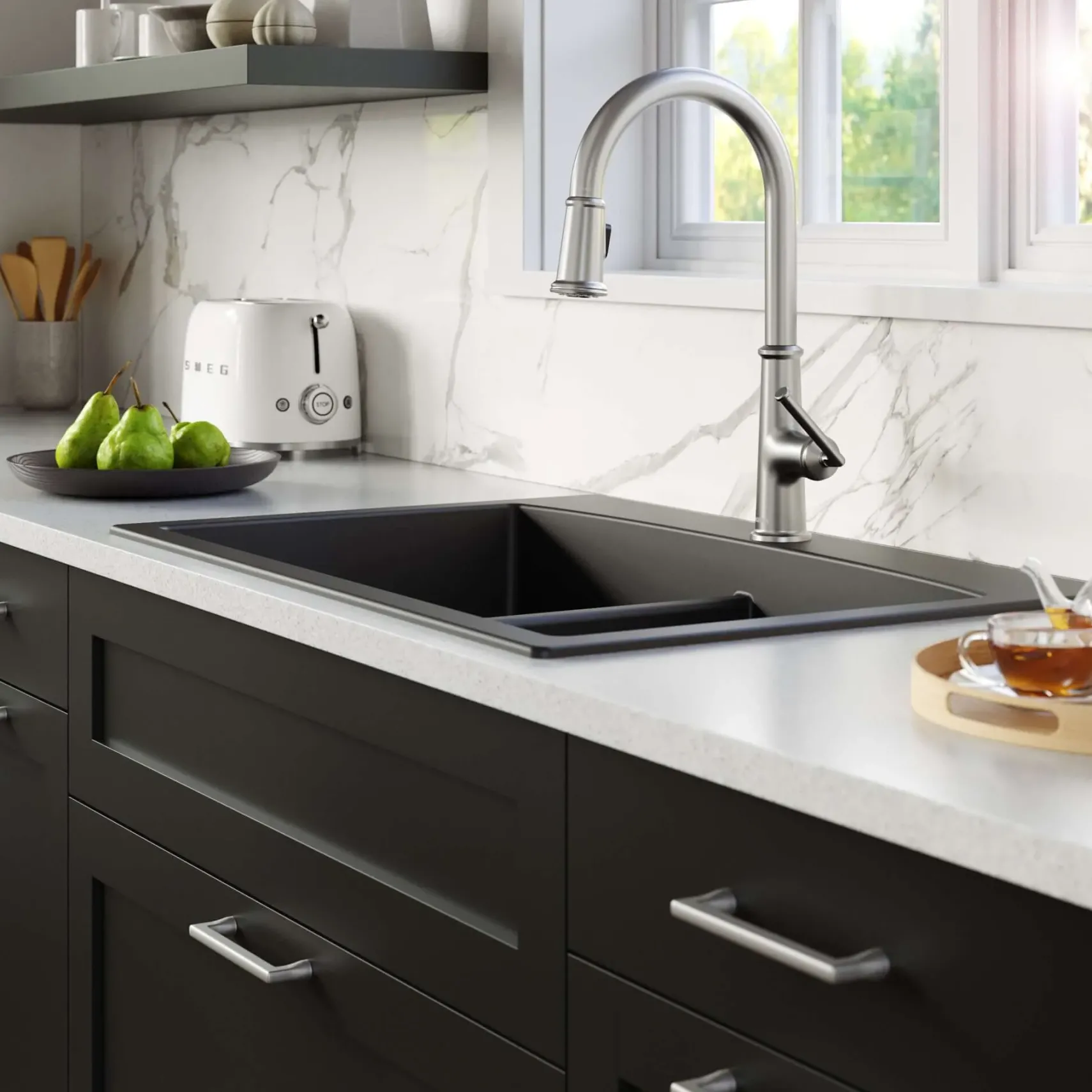 Karran Elwood 1.8 GPM Single Lever Handle Lead-free Brass ADA Kitchen Faucet, Pull-Down Kitchen, Stainless Steel, KKF330SS