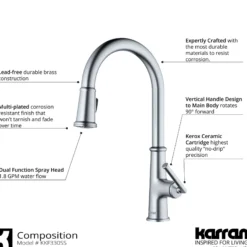 Karran Elwood 1.8 GPM Single Lever Handle Lead-free Brass ADA Kitchen Faucet, Pull-Down Kitchen, Stainless Steel, KKF330SS