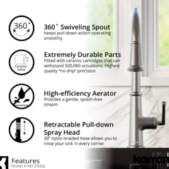 Karran Elwood 1.8 GPM Single Lever Handle Lead-free Brass ADA Kitchen Faucet, Pull-Down Kitchen, Stainless Steel, KKF330SS