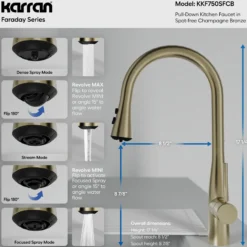 Karran Faraday 1.8 GPM Single Lever Lead-free Brass ADA Kitchen Faucet, Pull-Down, Spot-Free Champagne Bronze, KKF750SFCB