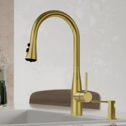 Karran Faraday 1.8 GPM Single Lever Lead-free Brass ADA Kitchen Faucet, Pull-Down, Spot-Free Brushed Gold, KKF750SFBG