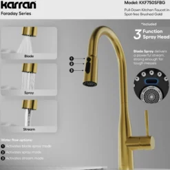 Karran Faraday 1.8 GPM Single Lever Lead-free Brass ADA Kitchen Faucet, Pull-Down, Spot-Free Brushed Gold, KKF750SFBG
