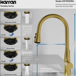 Karran Faraday 1.8 GPM Single Lever Lead-free Brass ADA Kitchen Faucet, Pull-Down, Spot-Free Brushed Gold, KKF750SFBG