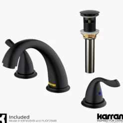 Karran Fulham 1.2 GPM Double Lever Handle Lead-free Brass ADA Bathroom Faucet, Widespread, Matte Black, KBF450MB
