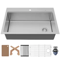 Karran Fusion 33" Drop In/Topmount Stainless Steel Workstation Kitchen Sink with Accessories, 16 Gauge, WSTMSB3333-PK1