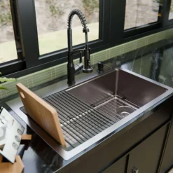 Karran Fusion 33" Drop In/Topmount Stainless Steel Workstation Kitchen Sink with Accessories, 16 Gauge, WSTMSB3333-PK1